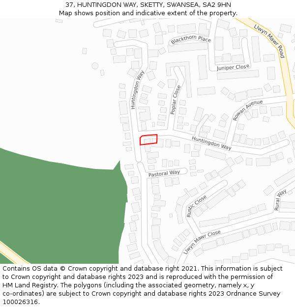 37, HUNTINGDON WAY, SKETTY, SWANSEA, SA2 9HN: Location map and indicative extent of plot