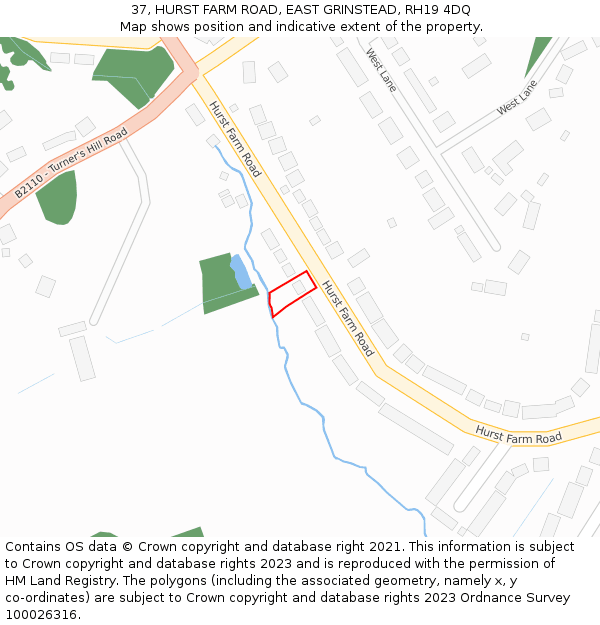 37, HURST FARM ROAD, EAST GRINSTEAD, RH19 4DQ: Location map and indicative extent of plot