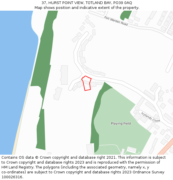 37, HURST POINT VIEW, TOTLAND BAY, PO39 0AQ: Location map and indicative extent of plot