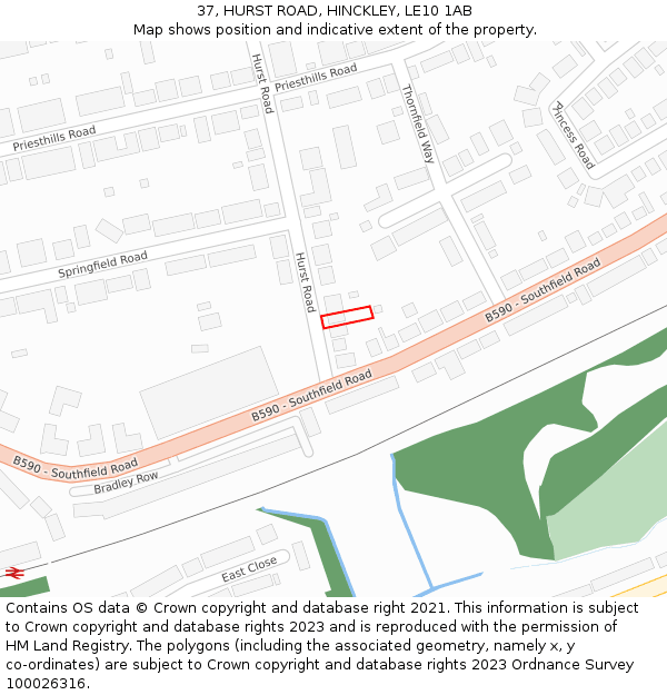 37, HURST ROAD, HINCKLEY, LE10 1AB: Location map and indicative extent of plot