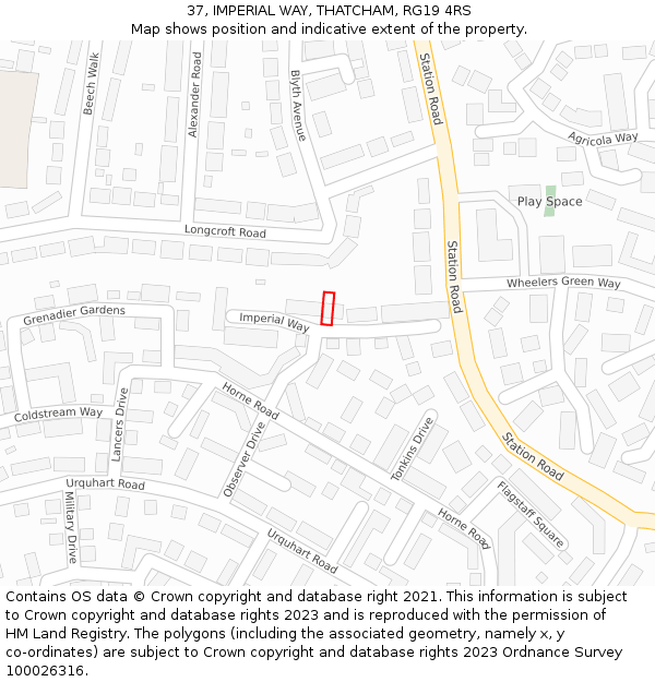 37, IMPERIAL WAY, THATCHAM, RG19 4RS: Location map and indicative extent of plot