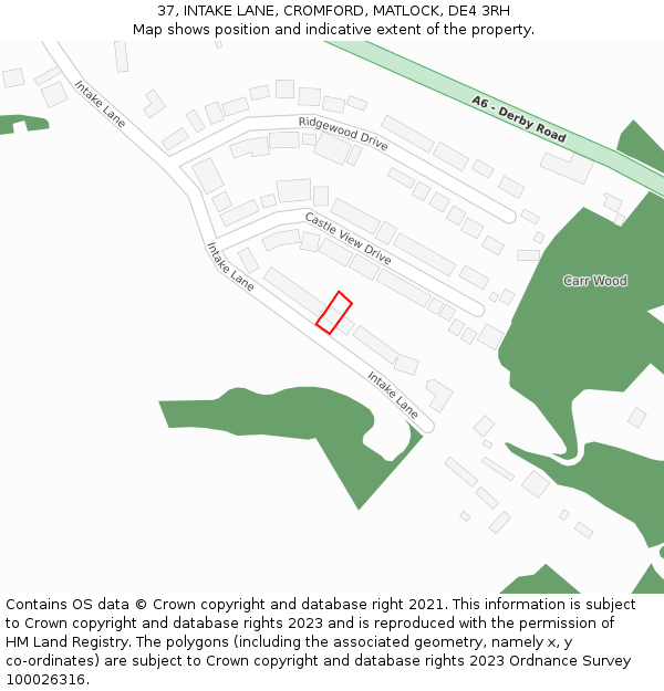 37, INTAKE LANE, CROMFORD, MATLOCK, DE4 3RH: Location map and indicative extent of plot