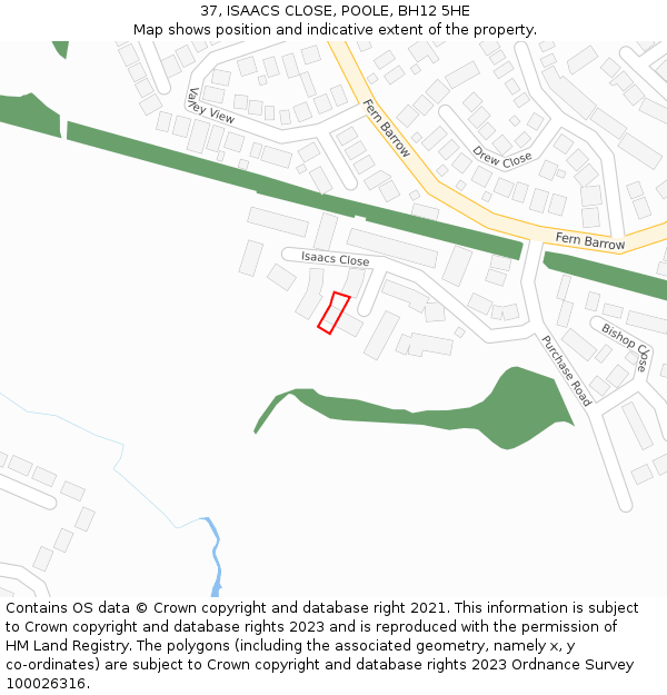 37, ISAACS CLOSE, POOLE, BH12 5HE: Location map and indicative extent of plot