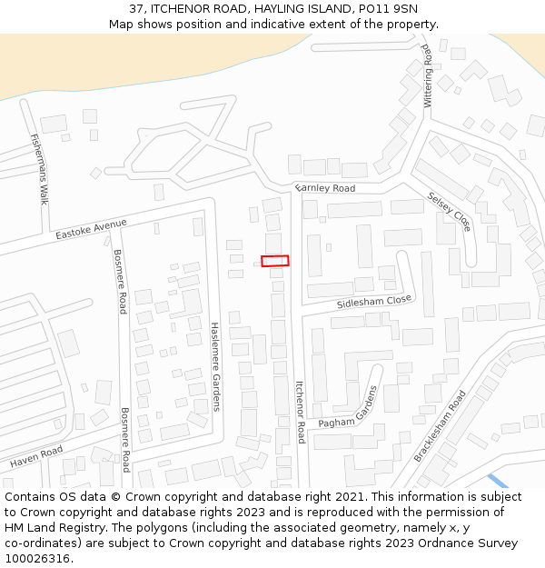 37, ITCHENOR ROAD, HAYLING ISLAND, PO11 9SN: Location map and indicative extent of plot