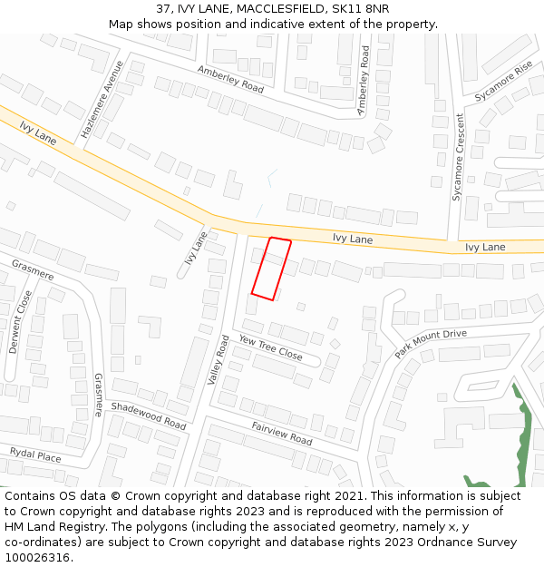 37, IVY LANE, MACCLESFIELD, SK11 8NR: Location map and indicative extent of plot