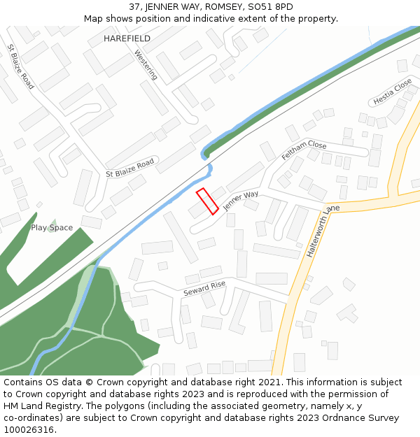 37, JENNER WAY, ROMSEY, SO51 8PD: Location map and indicative extent of plot