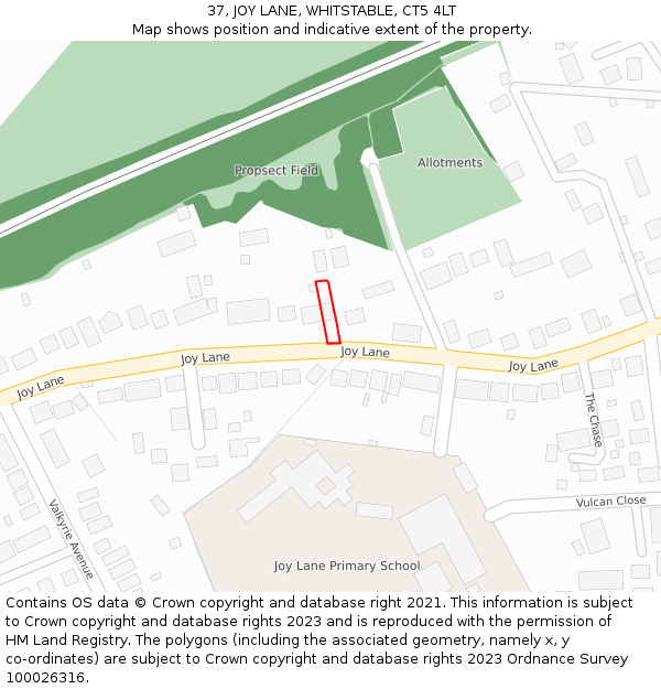 37, JOY LANE, WHITSTABLE, CT5 4LT: Location map and indicative extent of plot