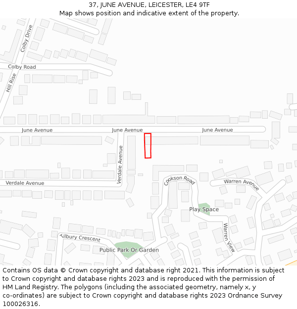 37, JUNE AVENUE, LEICESTER, LE4 9TF: Location map and indicative extent of plot