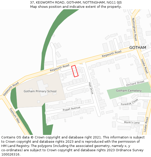 37, KEGWORTH ROAD, GOTHAM, NOTTINGHAM, NG11 0JS: Location map and indicative extent of plot