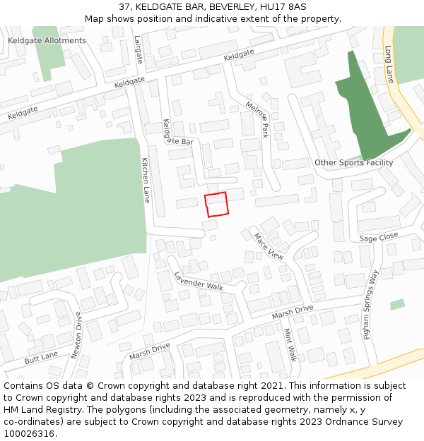 37, KELDGATE BAR, BEVERLEY, HU17 8AS: Location map and indicative extent of plot