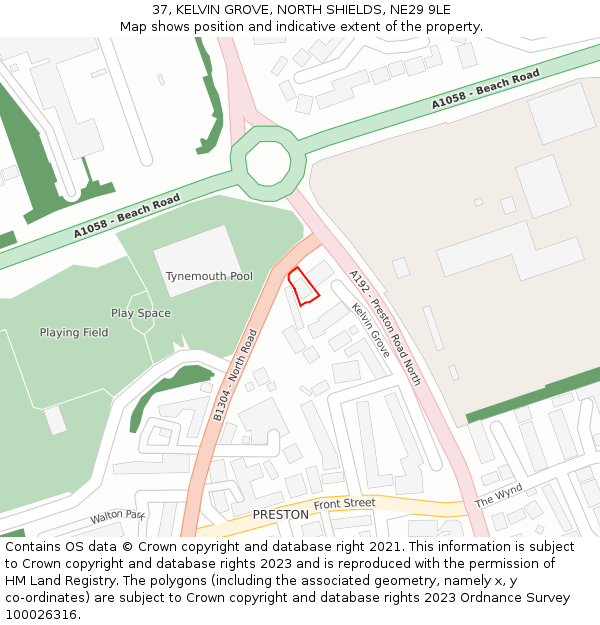 37, KELVIN GROVE, NORTH SHIELDS, NE29 9LE: Location map and indicative extent of plot