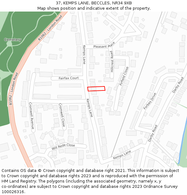 37, KEMPS LANE, BECCLES, NR34 9XB: Location map and indicative extent of plot