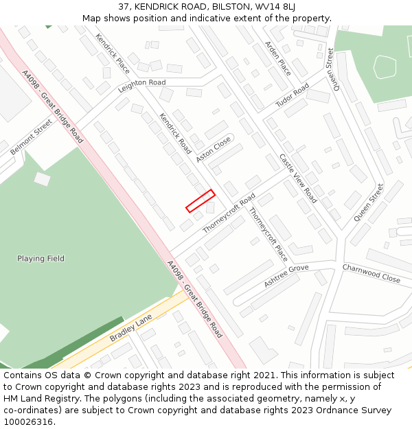 37, KENDRICK ROAD, BILSTON, WV14 8LJ: Location map and indicative extent of plot