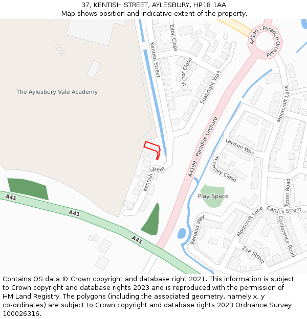 37, KENTISH STREET, AYLESBURY, HP18 1AA: Location map and indicative extent of plot