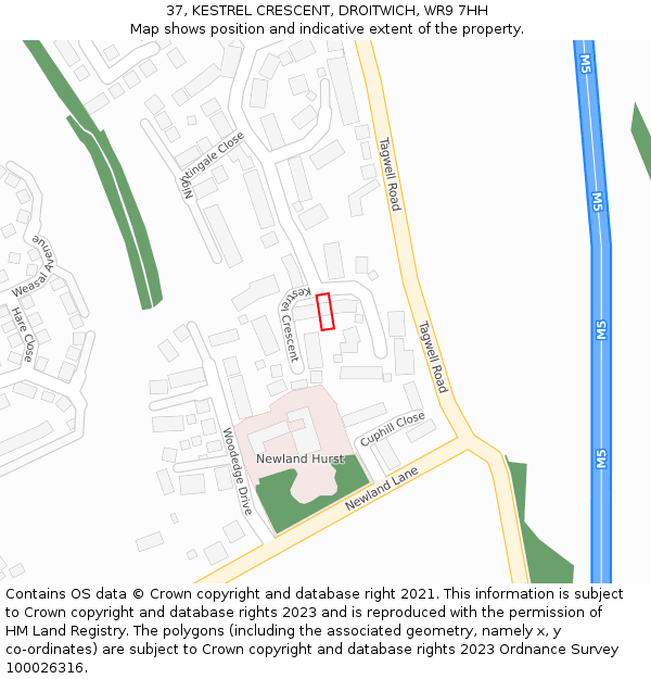 37, KESTREL CRESCENT, DROITWICH, WR9 7HH: Location map and indicative extent of plot
