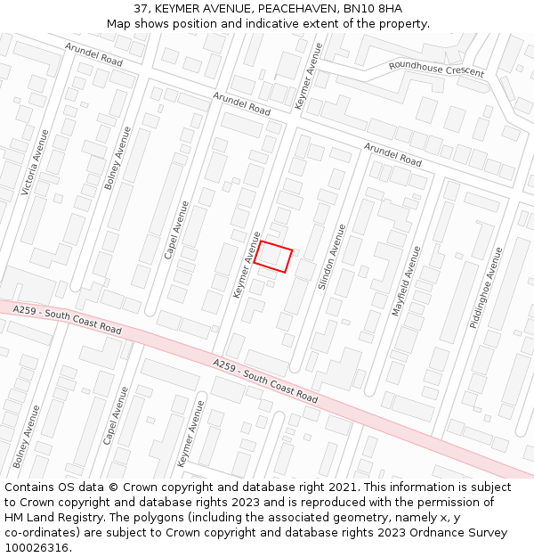 37, KEYMER AVENUE, PEACEHAVEN, BN10 8HA: Location map and indicative extent of plot