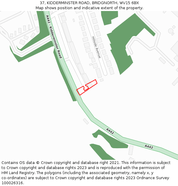 37, KIDDERMINSTER ROAD, BRIDGNORTH, WV15 6BX: Location map and indicative extent of plot