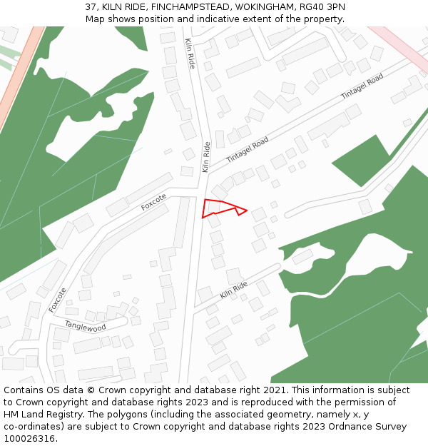 37, KILN RIDE, FINCHAMPSTEAD, WOKINGHAM, RG40 3PN: Location map and indicative extent of plot