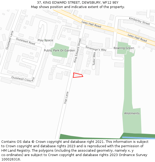 37, KING EDWARD STREET, DEWSBURY, WF12 9EY: Location map and indicative extent of plot