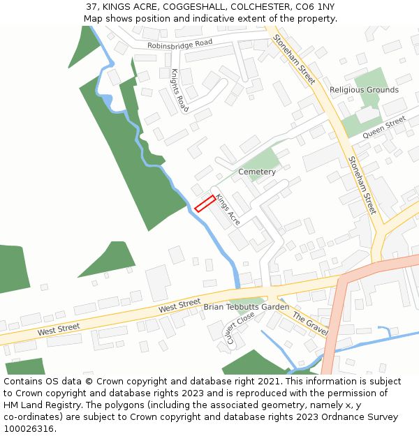 37, KINGS ACRE, COGGESHALL, COLCHESTER, CO6 1NY: Location map and indicative extent of plot