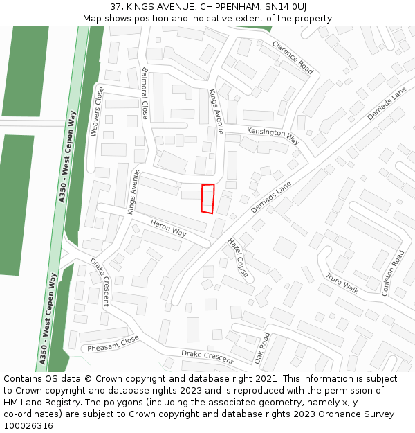 37, KINGS AVENUE, CHIPPENHAM, SN14 0UJ: Location map and indicative extent of plot