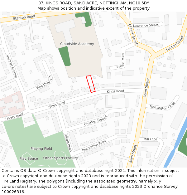 37, KINGS ROAD, SANDIACRE, NOTTINGHAM, NG10 5BY: Location map and indicative extent of plot