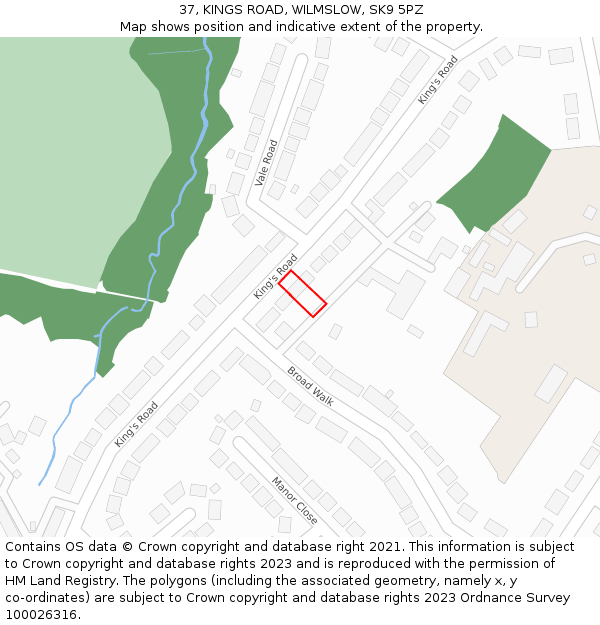 37, KINGS ROAD, WILMSLOW, SK9 5PZ: Location map and indicative extent of plot