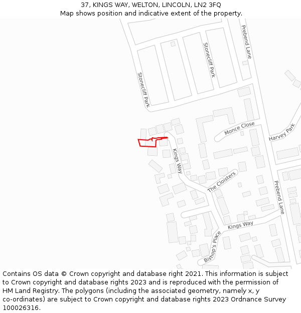 37, KINGS WAY, WELTON, LINCOLN, LN2 3FQ: Location map and indicative extent of plot