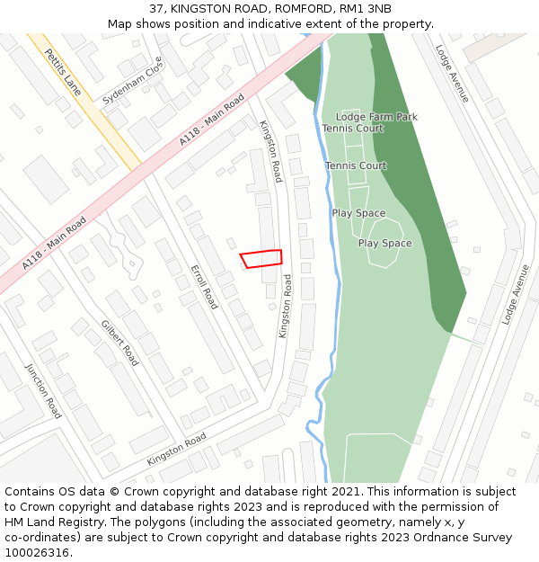 37, KINGSTON ROAD, ROMFORD, RM1 3NB: Location map and indicative extent of plot