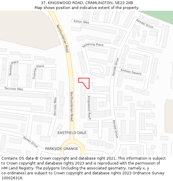 37, KINGSWOOD ROAD, CRAMLINGTON, NE23 2XB: Location map and indicative extent of plot