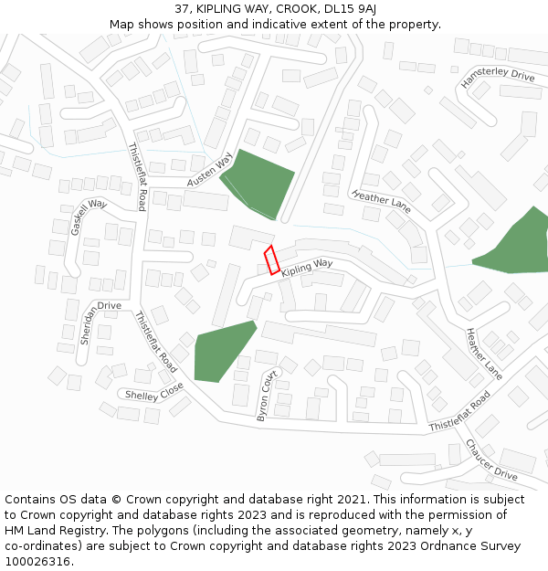 37, KIPLING WAY, CROOK, DL15 9AJ: Location map and indicative extent of plot