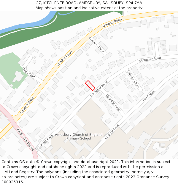 37, KITCHENER ROAD, AMESBURY, SALISBURY, SP4 7AA: Location map and indicative extent of plot