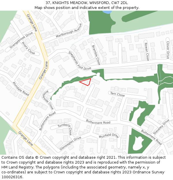 37, KNIGHTS MEADOW, WINSFORD, CW7 2DL: Location map and indicative extent of plot