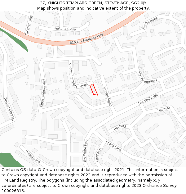 37, KNIGHTS TEMPLARS GREEN, STEVENAGE, SG2 0JY: Location map and indicative extent of plot