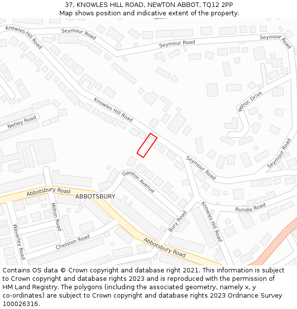 37, KNOWLES HILL ROAD, NEWTON ABBOT, TQ12 2PP: Location map and indicative extent of plot