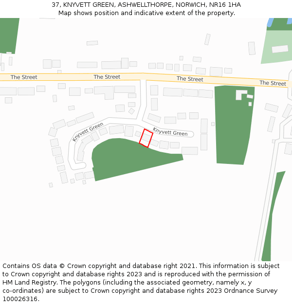 37, KNYVETT GREEN, ASHWELLTHORPE, NORWICH, NR16 1HA: Location map and indicative extent of plot