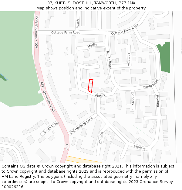 37, KURTUS, DOSTHILL, TAMWORTH, B77 1NX: Location map and indicative extent of plot
