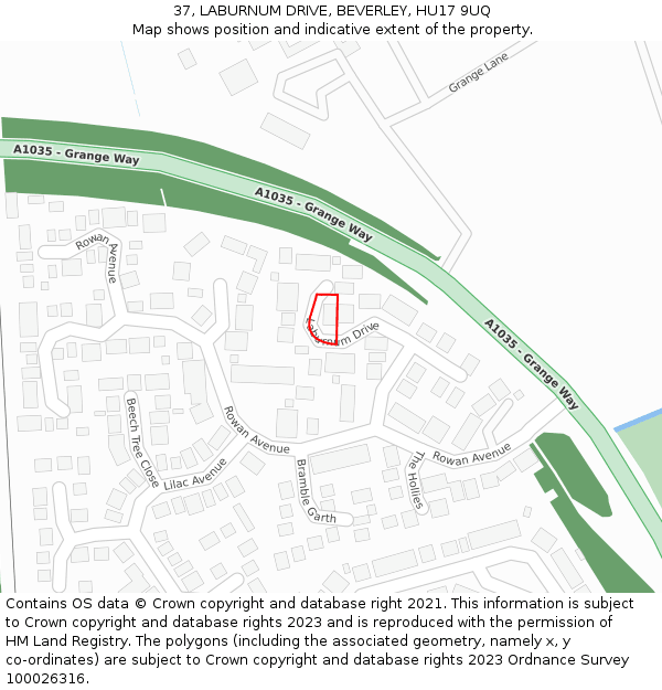 37, LABURNUM DRIVE, BEVERLEY, HU17 9UQ: Location map and indicative extent of plot