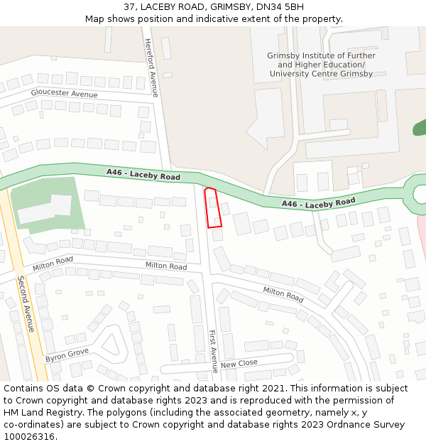 37, LACEBY ROAD, GRIMSBY, DN34 5BH: Location map and indicative extent of plot