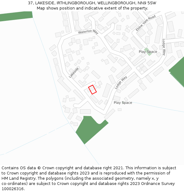 37, LAKESIDE, IRTHLINGBOROUGH, WELLINGBOROUGH, NN9 5SW: Location map and indicative extent of plot