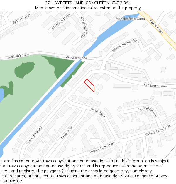 37, LAMBERTS LANE, CONGLETON, CW12 3AU: Location map and indicative extent of plot