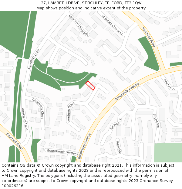 37, LAMBETH DRIVE, STIRCHLEY, TELFORD, TF3 1QW: Location map and indicative extent of plot