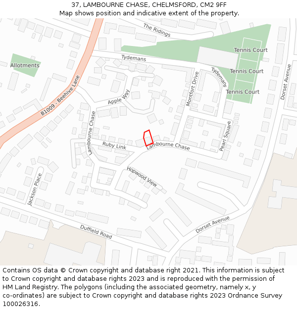 37, LAMBOURNE CHASE, CHELMSFORD, CM2 9FF: Location map and indicative extent of plot