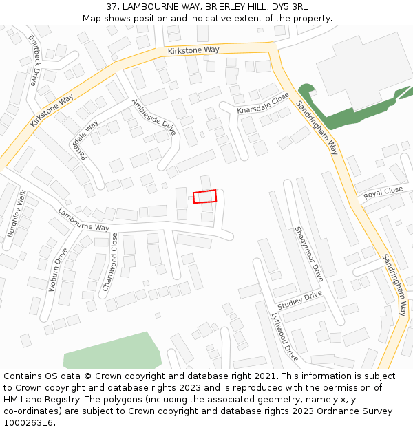 37, LAMBOURNE WAY, BRIERLEY HILL, DY5 3RL: Location map and indicative extent of plot