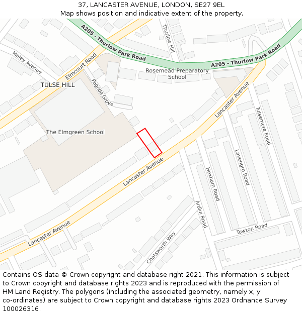 37, LANCASTER AVENUE, LONDON, SE27 9EL: Location map and indicative extent of plot