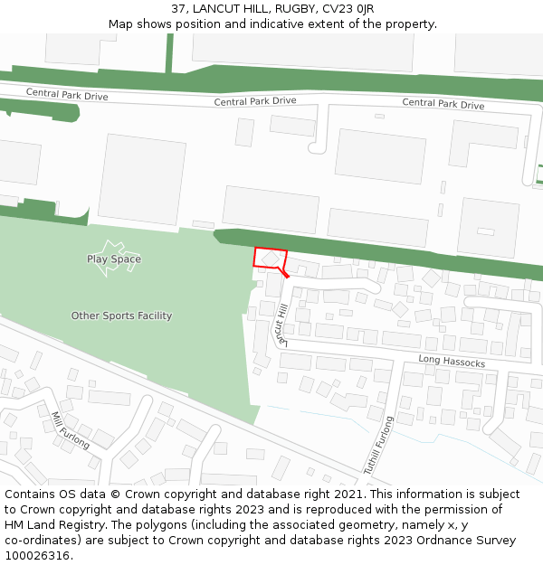 37, LANCUT HILL, RUGBY, CV23 0JR: Location map and indicative extent of plot