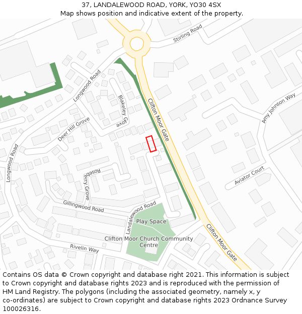 37, LANDALEWOOD ROAD, YORK, YO30 4SX: Location map and indicative extent of plot