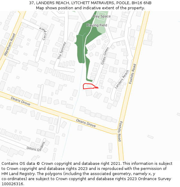 37, LANDERS REACH, LYTCHETT MATRAVERS, POOLE, BH16 6NB: Location map and indicative extent of plot