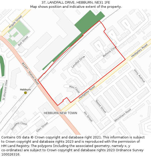 37, LANDFALL DRIVE, HEBBURN, NE31 1FE: Location map and indicative extent of plot