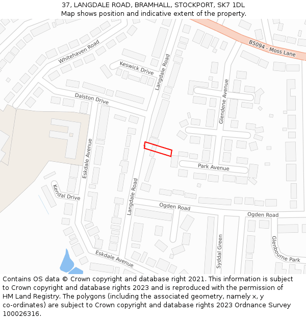 37, LANGDALE ROAD, BRAMHALL, STOCKPORT, SK7 1DL: Location map and indicative extent of plot